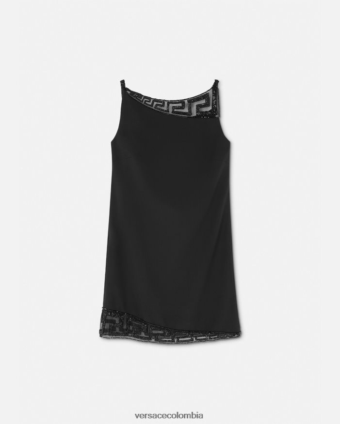 mujer vestido corto con detalles de Greca y cristales Versace negro 2RP40F37 ropa