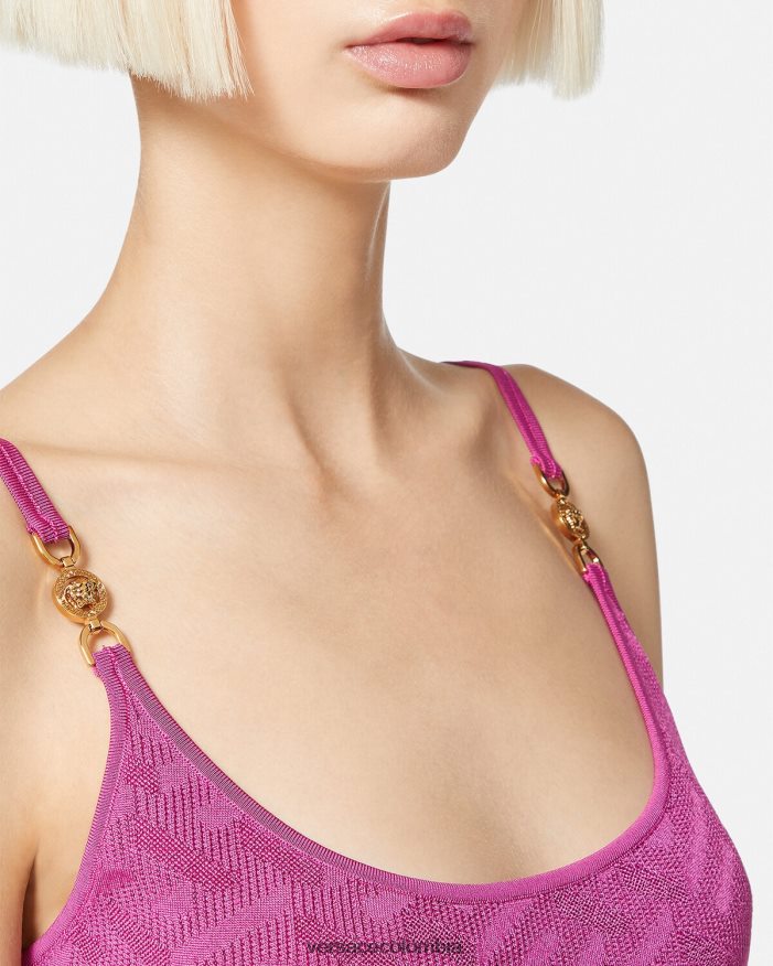 mujer vestido corto con medusa '95 y la greca Versace fucsia 2RP40F65 ropa