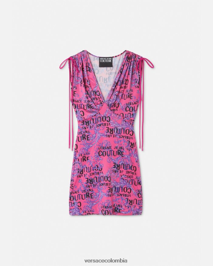mujer vestido corto de alta costura con logo Versace fucsia 2RP40F2188 ropa