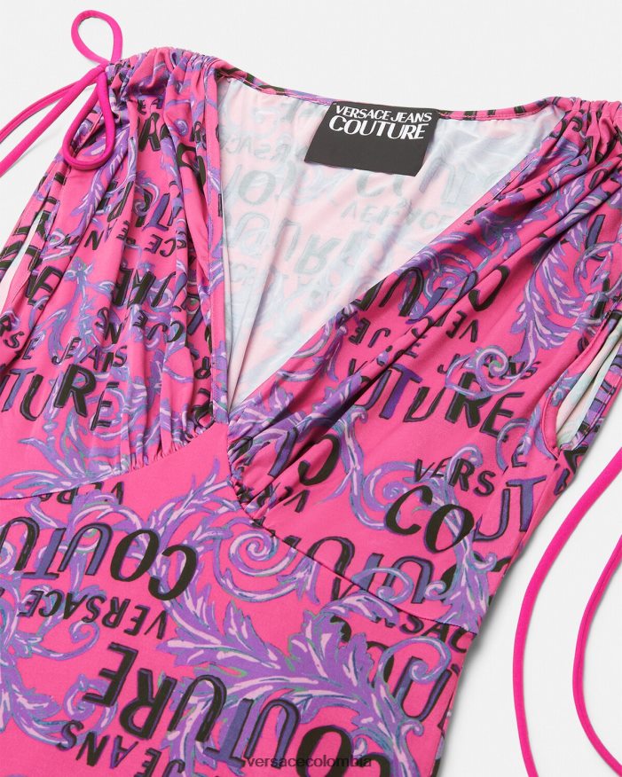mujer vestido corto de alta costura con logo Versace fucsia 2RP40F2188 ropa