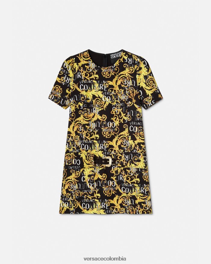mujer vestido corto de alta costura con logo Versace oro negro 2RP40F2189 ropa