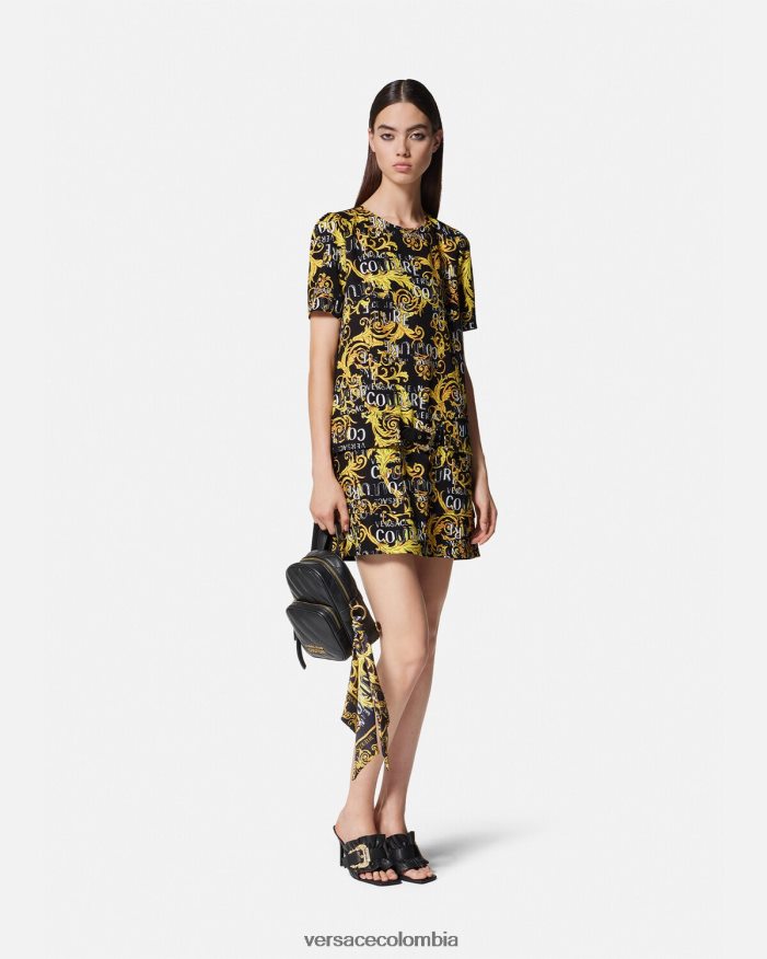 mujer vestido corto de alta costura con logo Versace oro negro 2RP40F2189 ropa