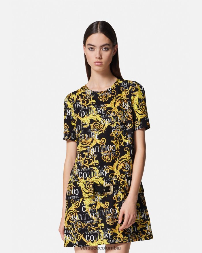 mujer vestido corto de alta costura con logo Versace oro negro 2RP40F2189 ropa