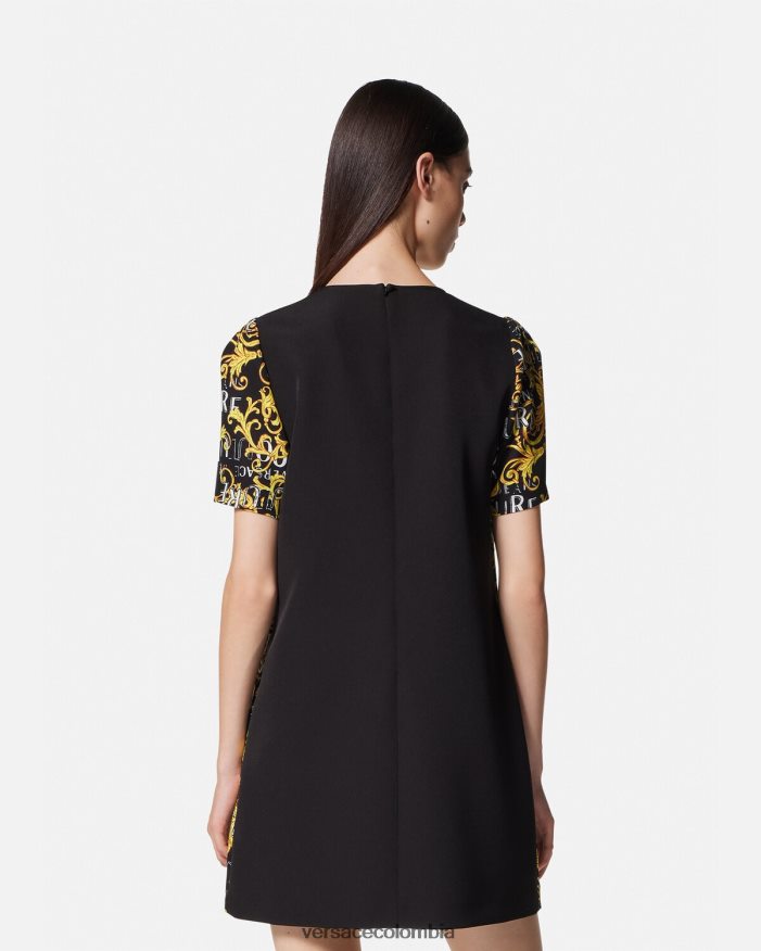 mujer vestido corto de alta costura con logo Versace oro negro 2RP40F2189 ropa