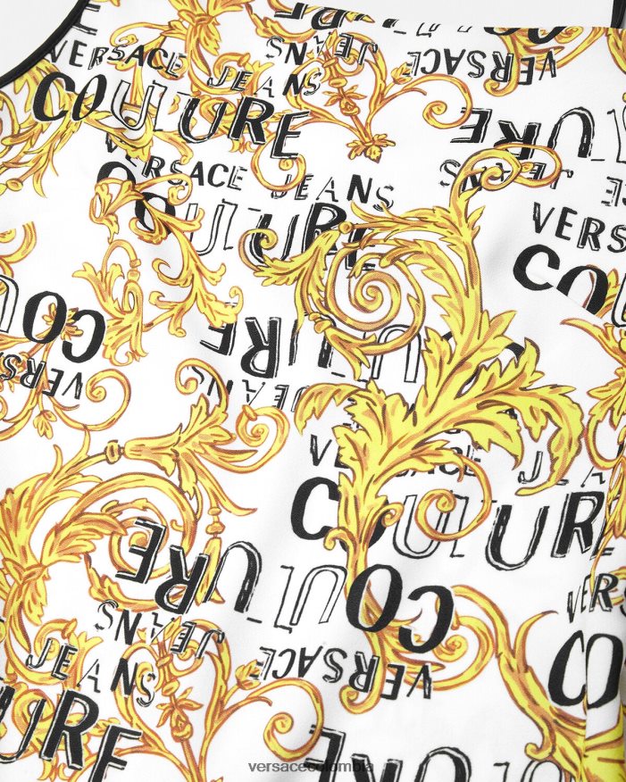 mujer vestido corto de alta costura con logo Versace oro y blanco 2RP40F2187 ropa
