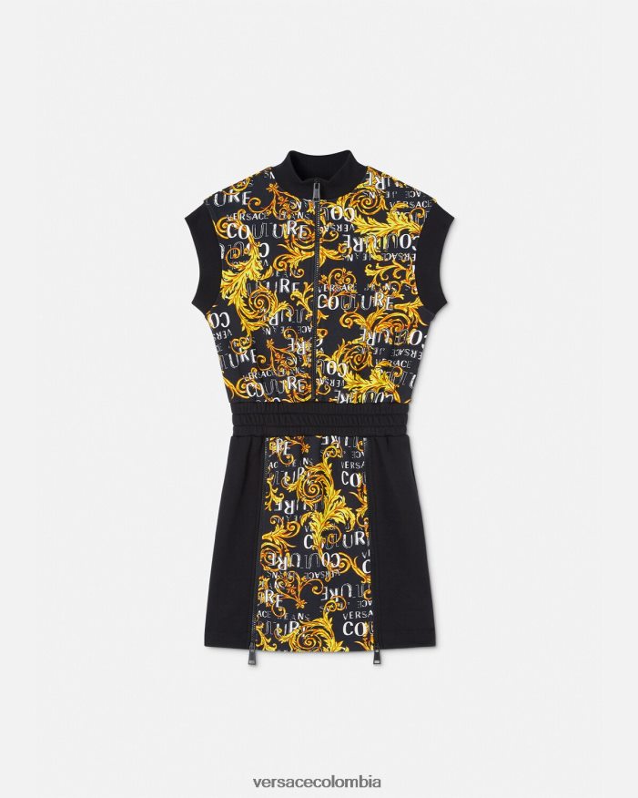 mujer vestido corto de alta costura con logo y cremallera Versace oro negro 2RP40F2182 ropa