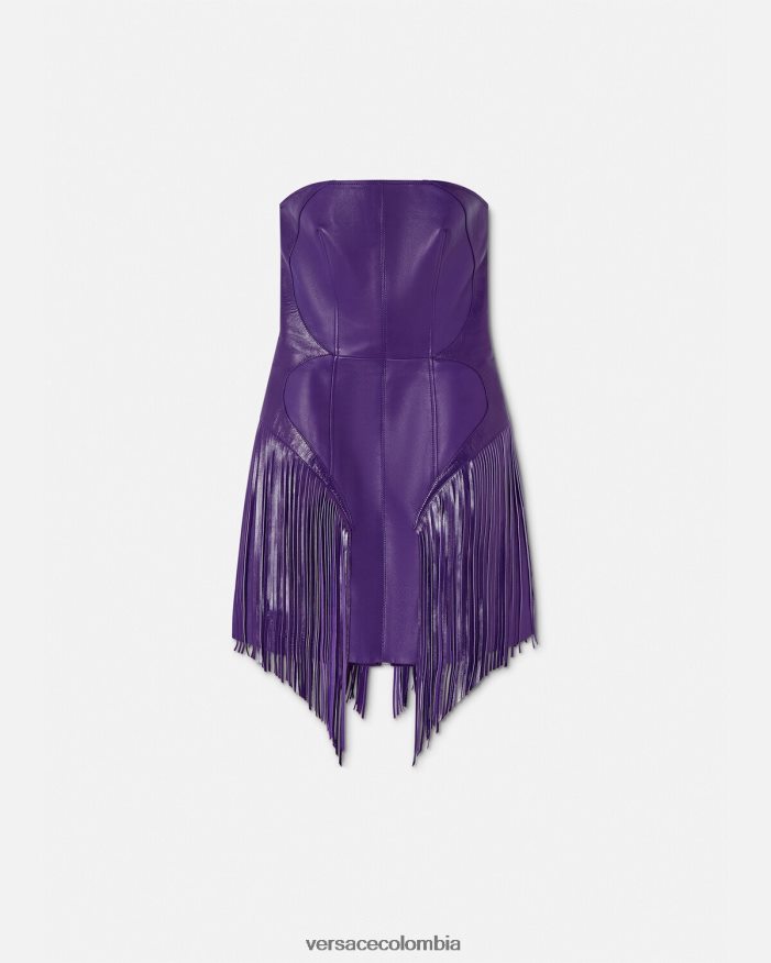 mujer vestido corto de cuero con flecos Versace Violeta 2RP40F73 ropa
