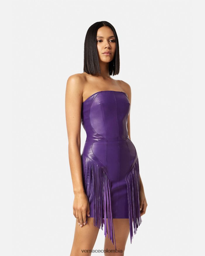 mujer vestido corto de cuero con flecos Versace Violeta 2RP40F73 ropa