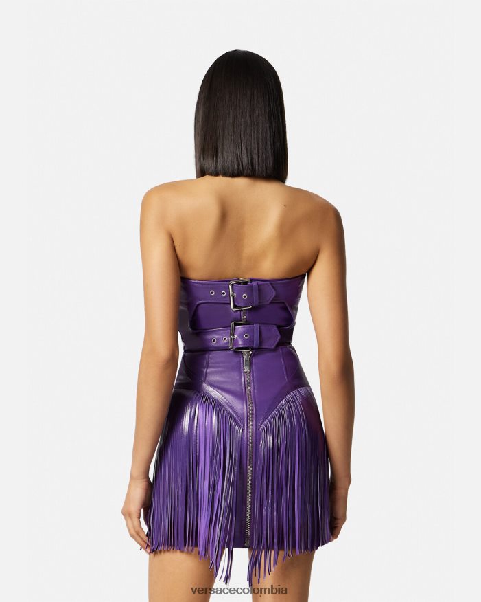 mujer vestido corto de cuero con flecos Versace Violeta 2RP40F73 ropa