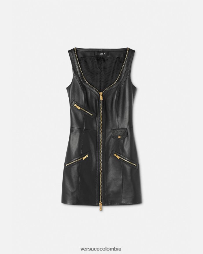 mujer vestido corto de cuero estilo motero Versace negro 2RP40F67 ropa
