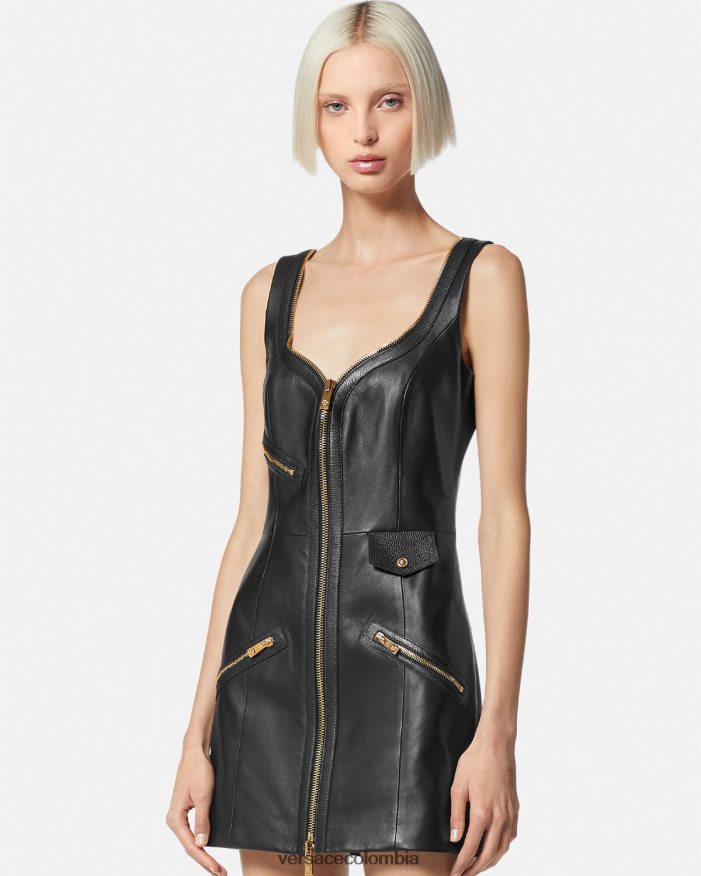mujer vestido corto de cuero estilo motero Versace negro 2RP40F67 ropa