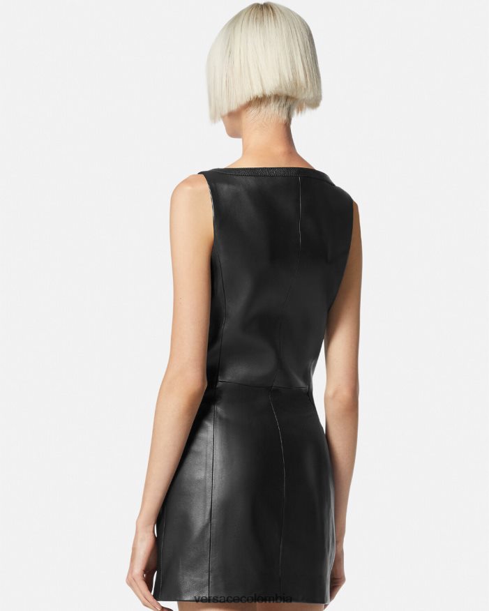 mujer vestido corto de cuero estilo motero Versace negro 2RP40F67 ropa