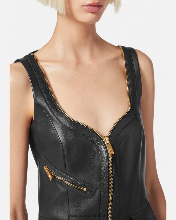 mujer vestido corto de cuero estilo motero Versace negro 2RP40F67 ropa