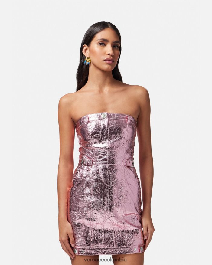 mujer vestido corto de cuero metalizado con Medusa Versace rosa 2RP40F14 ropa