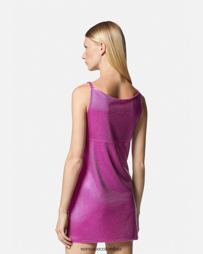 mujer vestido corto de malla metálica con Medusa '95 Versace fucsia 2RP40F63 ropa