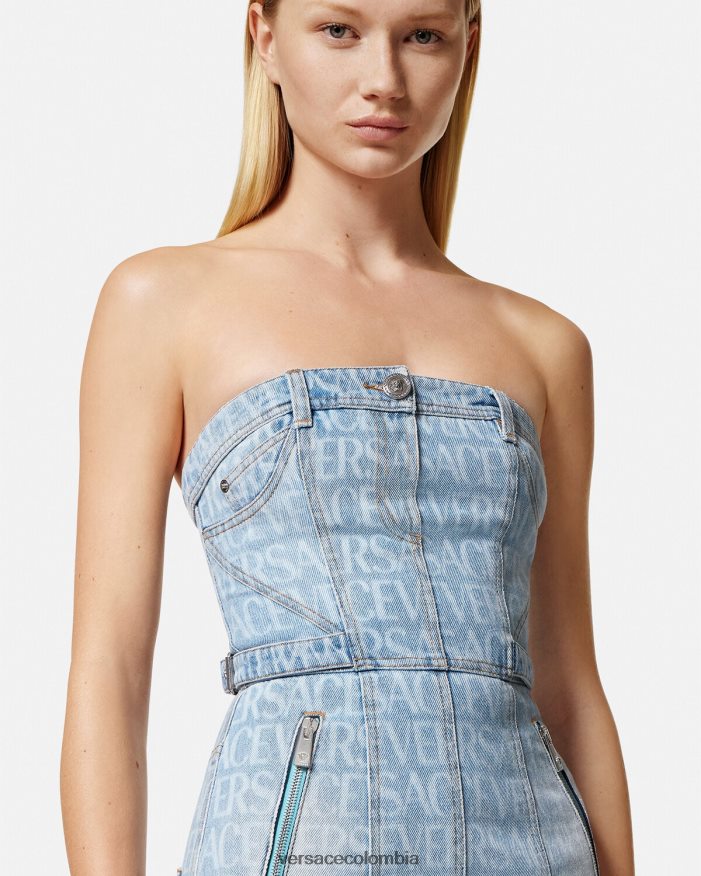 mujer vestido corto de mezclilla en toda la prenda Versace azul 2RP40F25 ropa