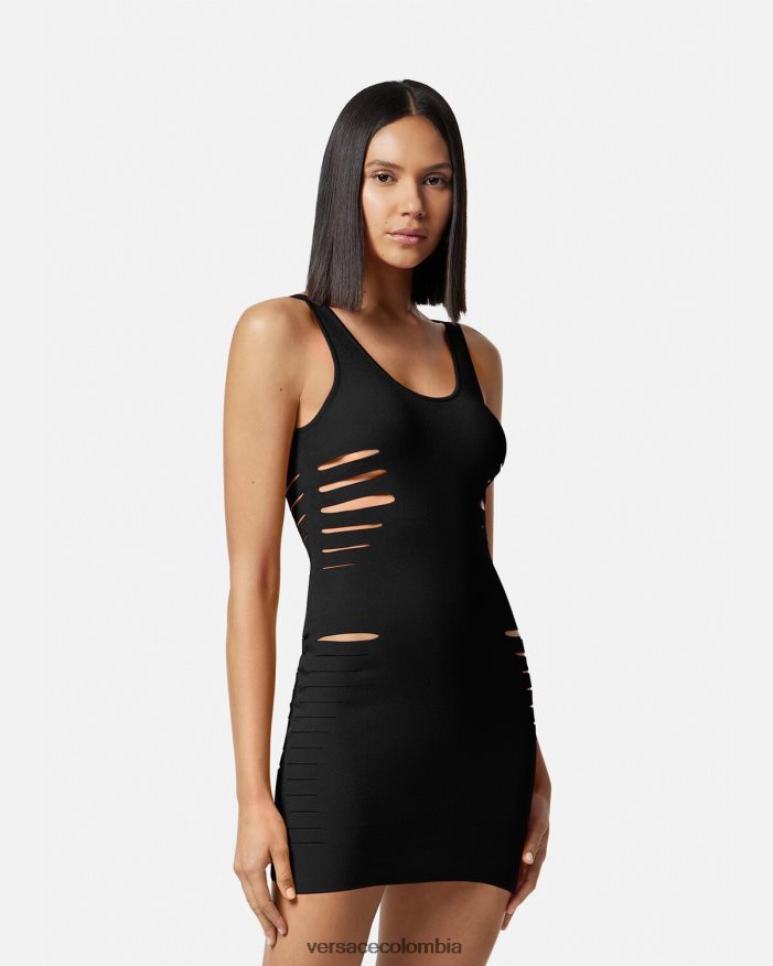 mujer vestido corto de punto con aberturas Versace negro 2RP40F48 ropa