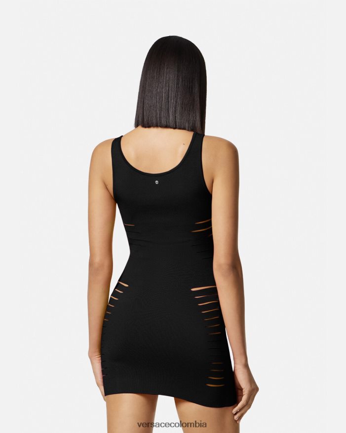 mujer vestido corto de punto con aberturas Versace negro 2RP40F48 ropa