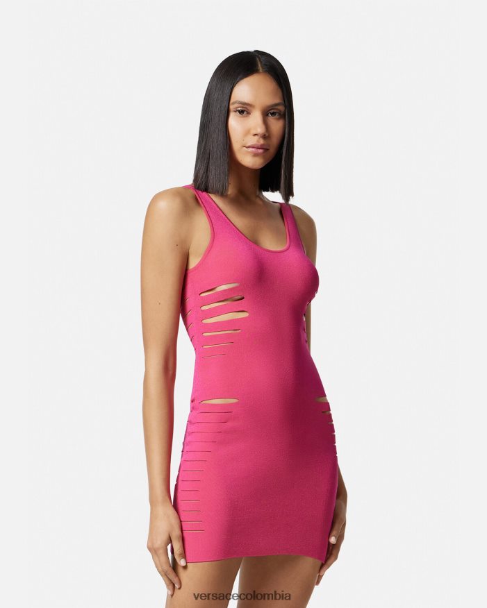 mujer vestido corto de punto con aberturas Versace rosa 2RP40F47 ropa