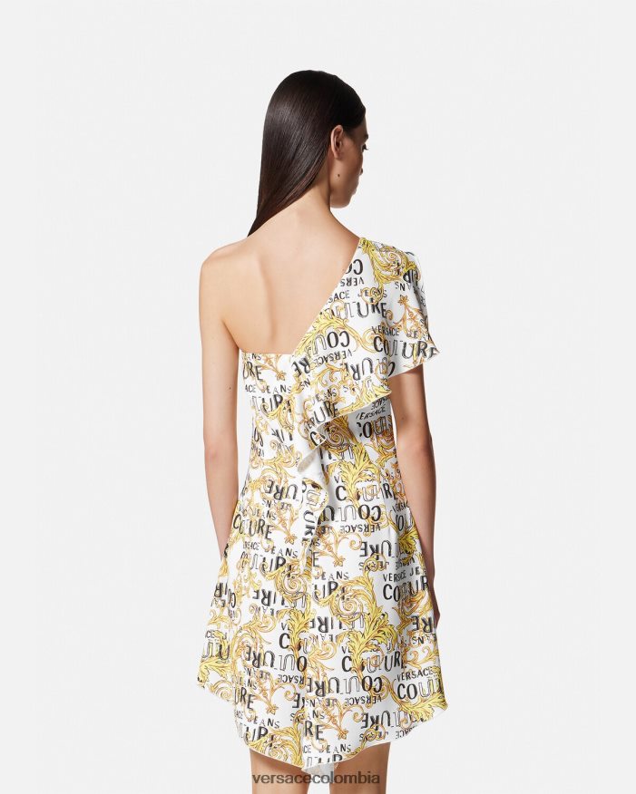 mujer vestido de alta costura con logo y un solo hombro Versace oro y blanco 2RP40F2186 ropa