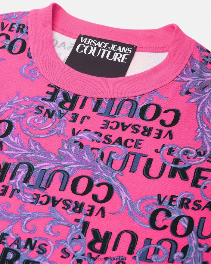 mujer vestido estilo camiseta de alta costura con logo Versace fucsia 2RP40F2184 ropa