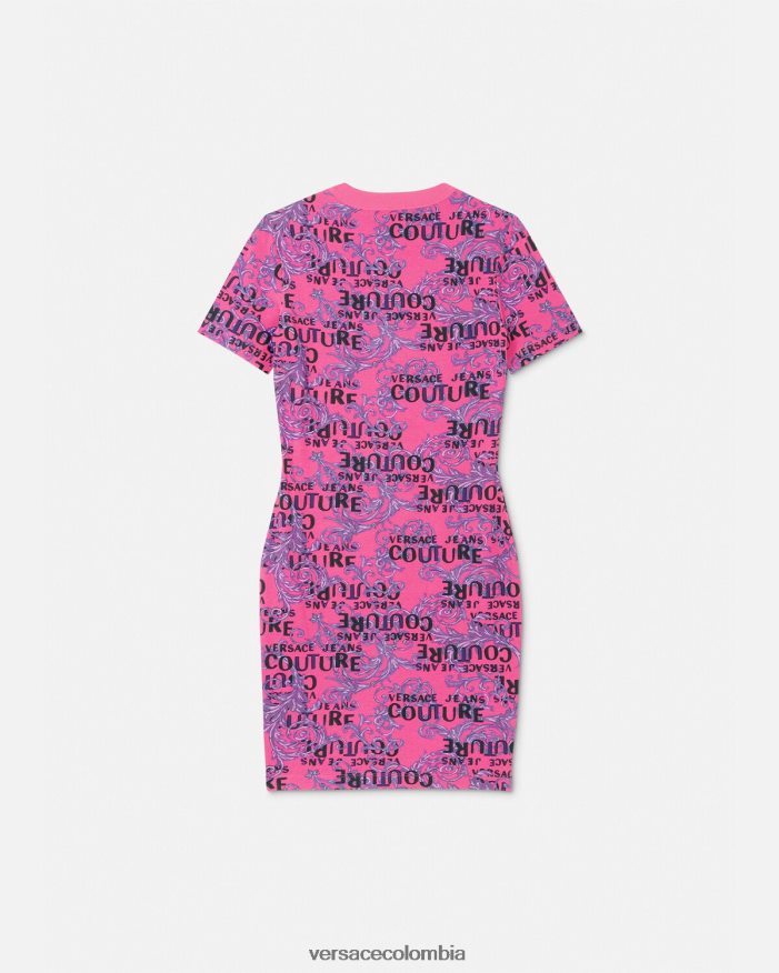 mujer vestido estilo camiseta de alta costura con logo Versace fucsia 2RP40F2184 ropa