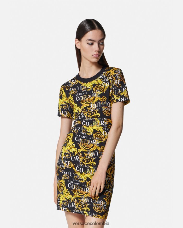 mujer vestido estilo camiseta de alta costura con logo Versace oro negro 2RP40F2183 ropa