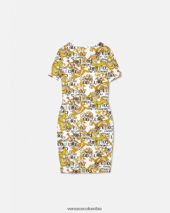 mujer vestido estilo camiseta de alta costura con logo Versace oro y blanco 2RP40F2185 ropa