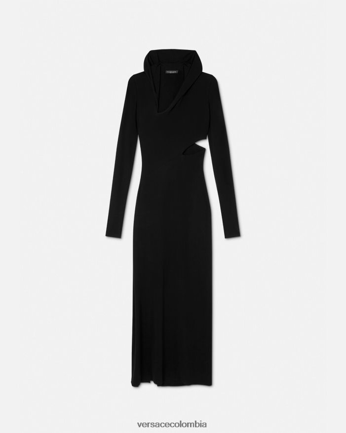 mujer vestido largo con capucha y cortes Versace negro 2RP40F52 ropa