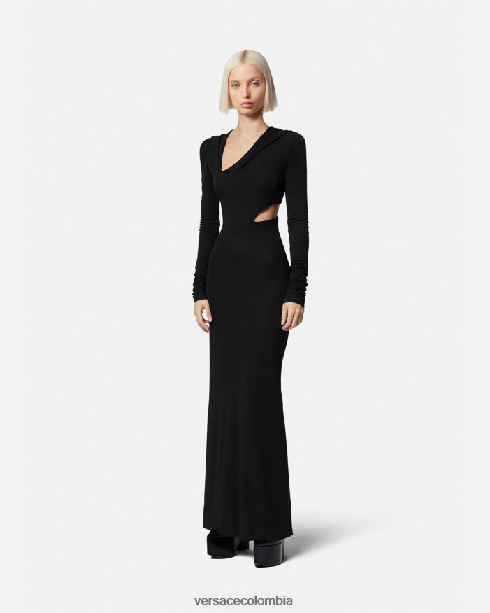 mujer vestido largo con capucha y cortes Versace negro 2RP40F52 ropa