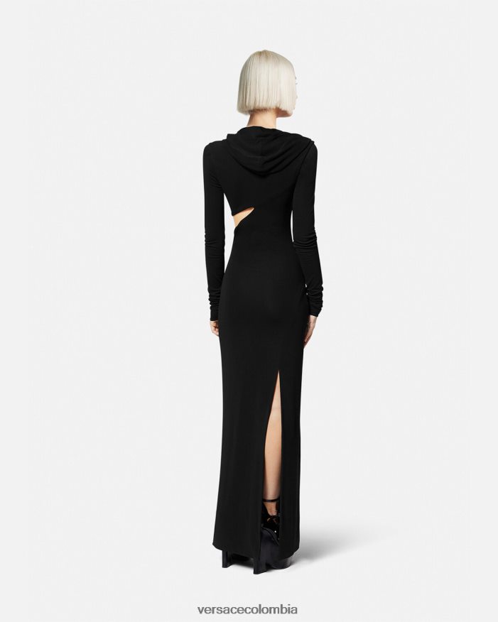 mujer vestido largo con capucha y cortes Versace negro 2RP40F52 ropa
