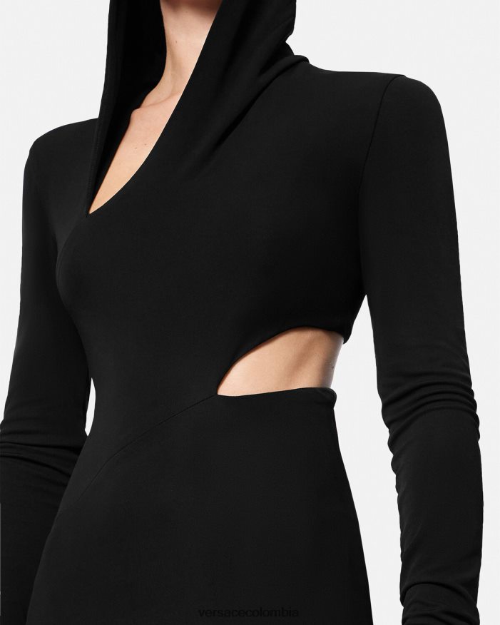 mujer vestido largo con capucha y cortes Versace negro 2RP40F52 ropa
