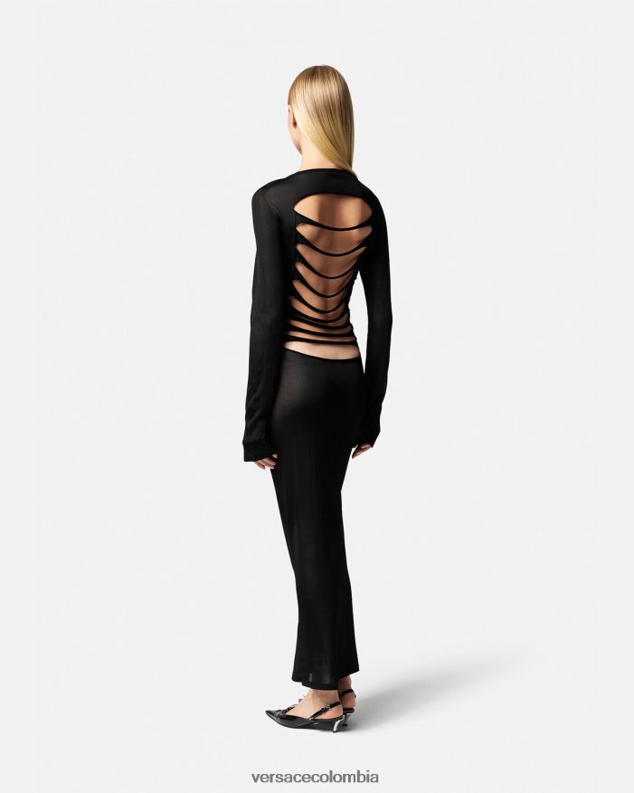 mujer vestido largo de punto con cortes Versace negro 2RP40F51 ropa