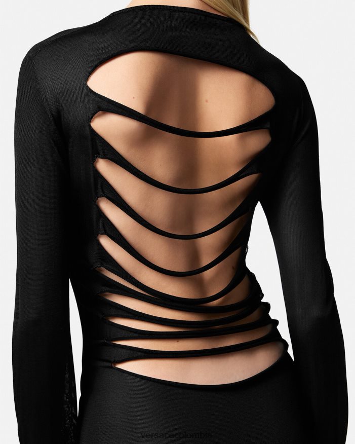 mujer vestido largo de punto con cortes Versace negro 2RP40F51 ropa