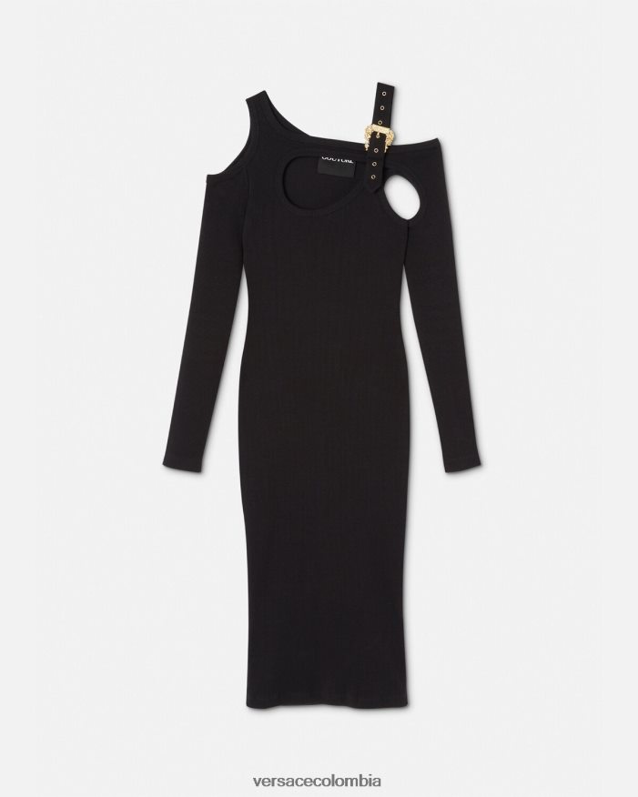 mujer vestido midi con abertura y hebilla barroca Versace negro 2RP40F2143 ropa