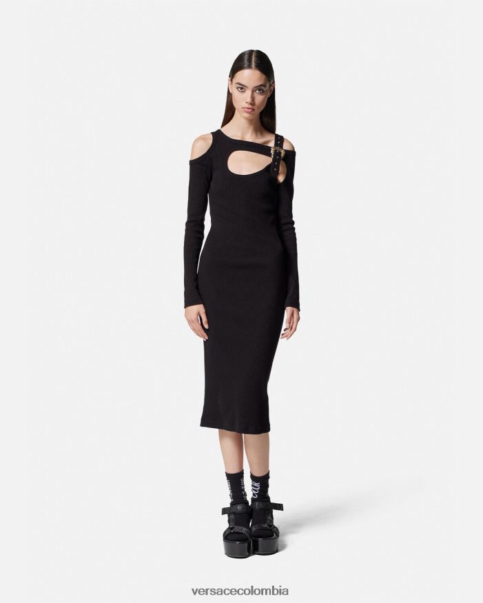 mujer vestido midi con abertura y hebilla barroca Versace negro 2RP40F2143 ropa