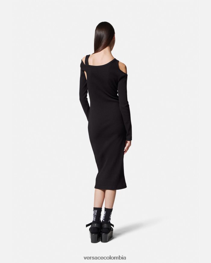mujer vestido midi con abertura y hebilla barroca Versace negro 2RP40F2143 ropa