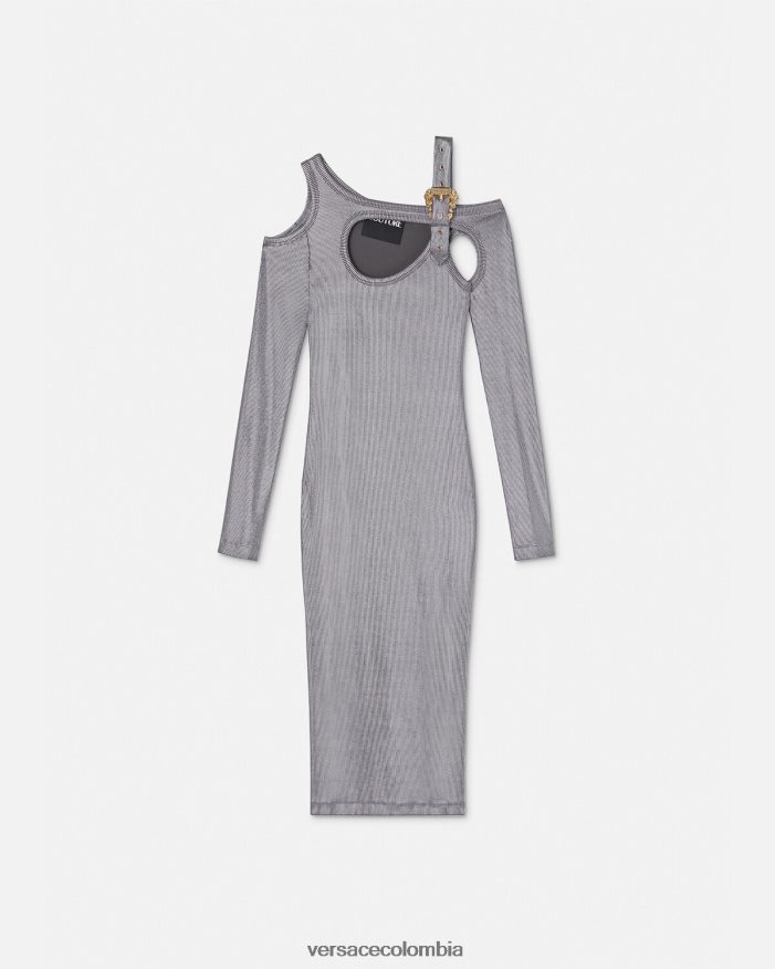 mujer vestido midi con abertura y hebilla barroca Versace plata 2RP40F2196 ropa