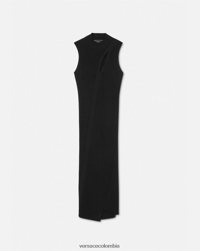 mujer vestido midi con cuello alto y cortes Versace negro 2RP40F33 ropa