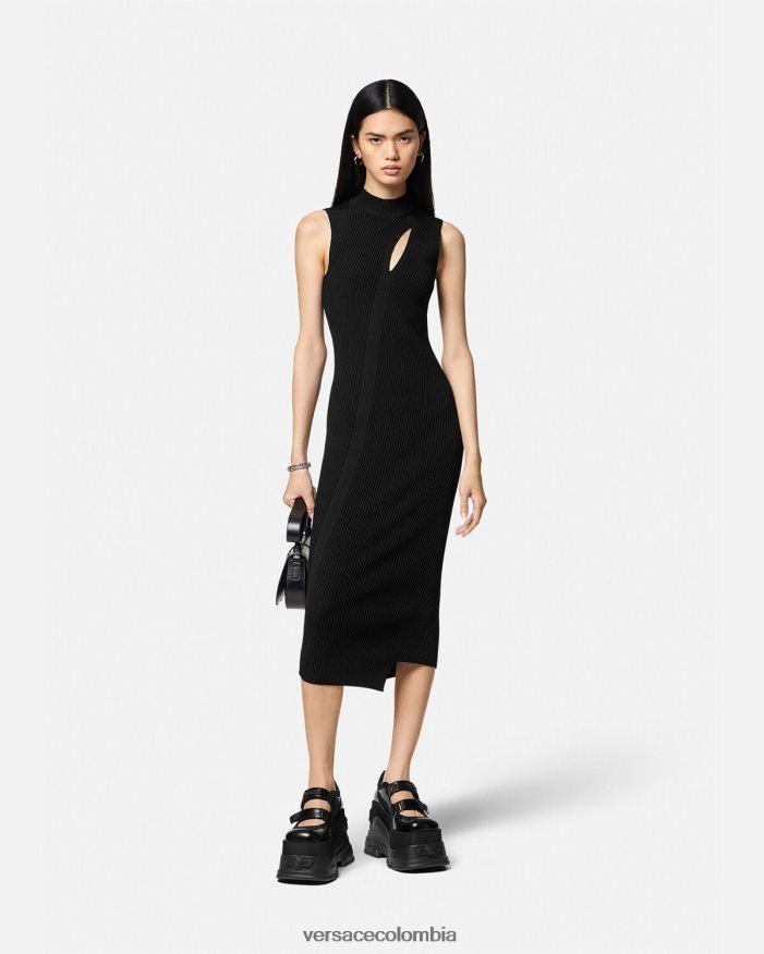 mujer vestido midi con cuello alto y cortes Versace negro 2RP40F33 ropa