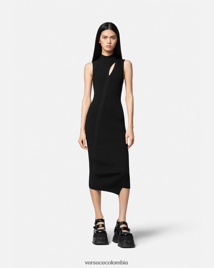 mujer vestido midi con cuello alto y cortes Versace negro 2RP40F33 ropa
