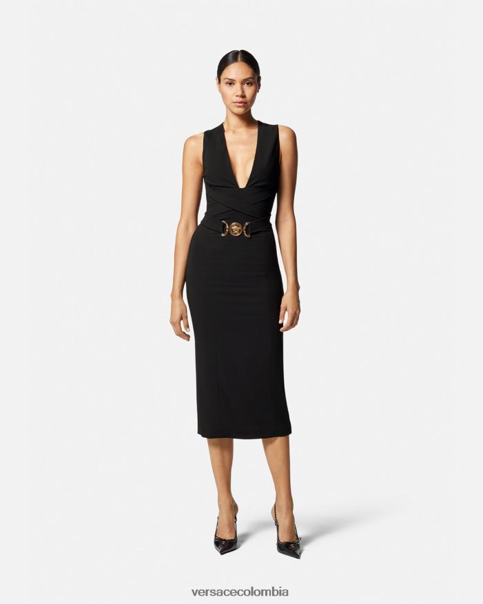 mujer vestido midi con medusa '95 Versace negro 2RP40F35 ropa