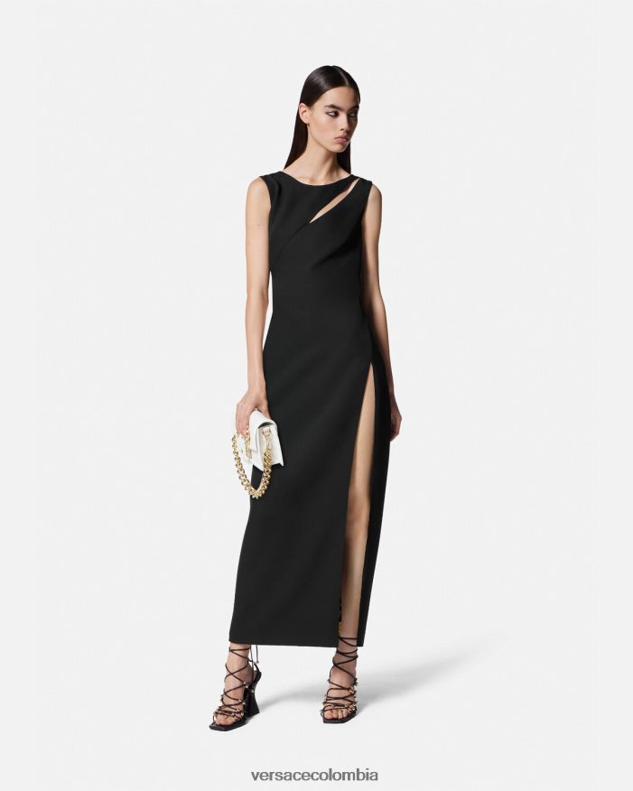 mujer vestido midi de alta costura con logo Versace negro 2RP40F2190 ropa