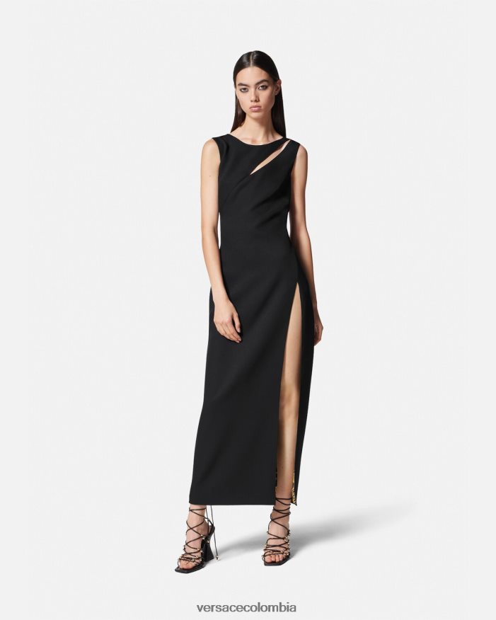 mujer vestido midi de alta costura con logo Versace negro 2RP40F2190 ropa