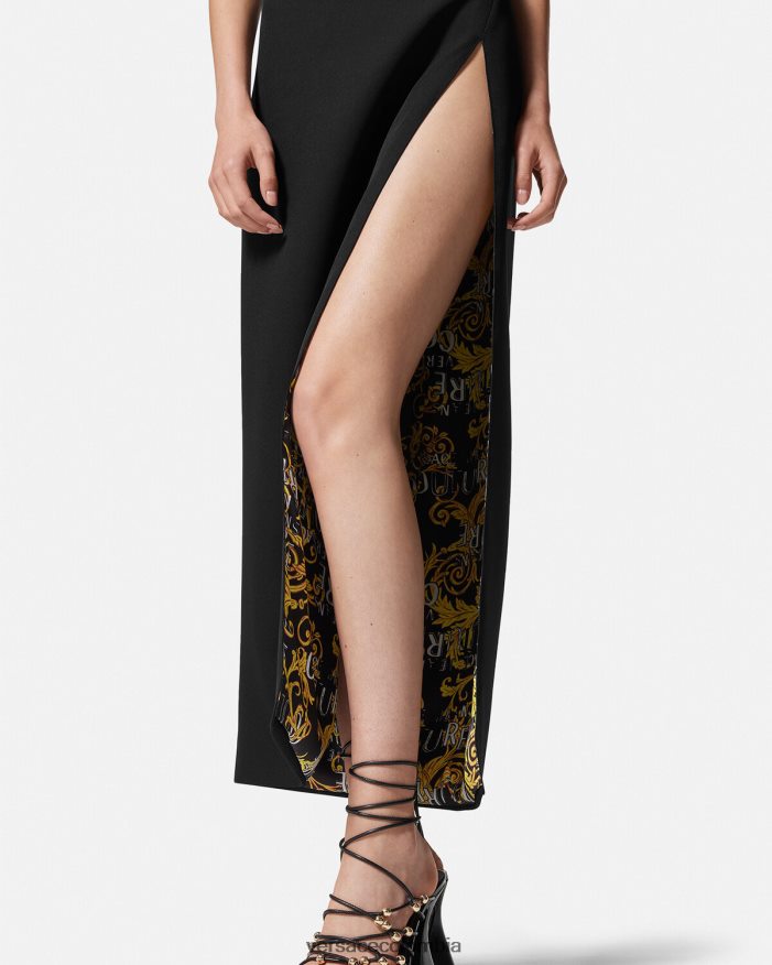 mujer vestido midi de alta costura con logo Versace negro 2RP40F2190 ropa