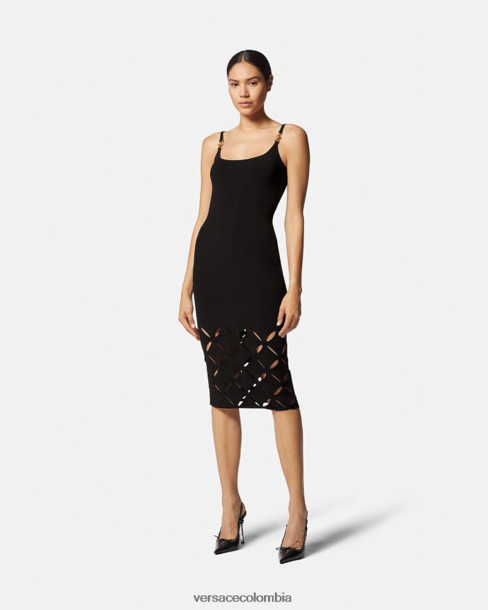 mujer vestido midi de punto con aberturas Versace negro 2RP40F49 ropa