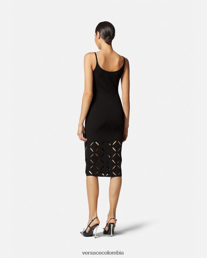 mujer vestido midi de punto con aberturas Versace negro 2RP40F49 ropa