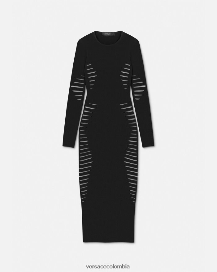 mujer vestido midi de punto con aberturas Versace negro 2RP40F50 ropa