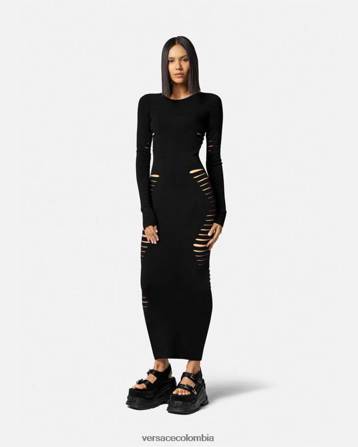 mujer vestido midi de punto con aberturas Versace negro 2RP40F50 ropa
