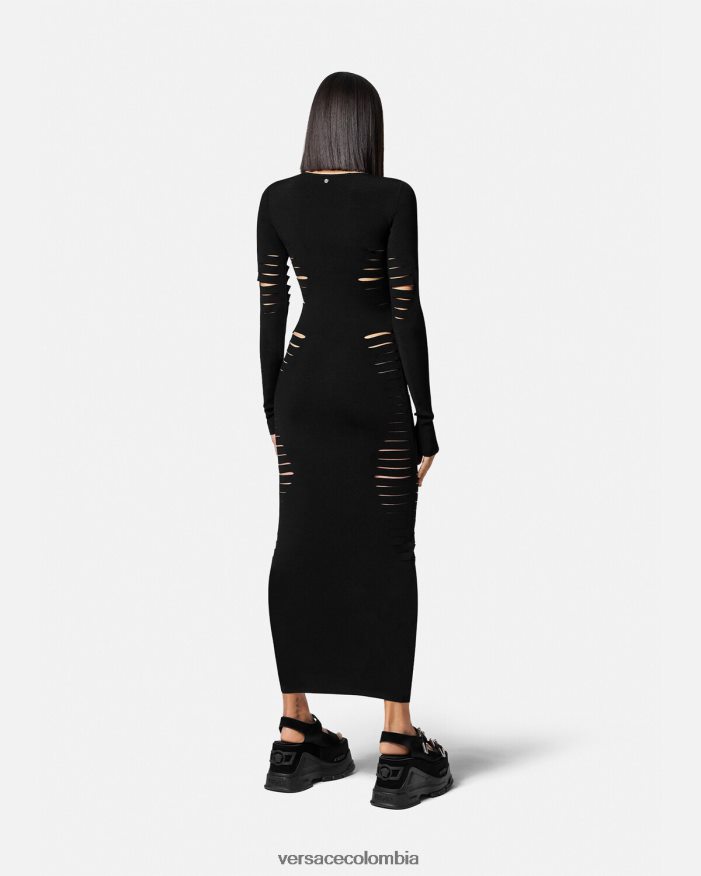 mujer vestido midi de punto con aberturas Versace negro 2RP40F50 ropa